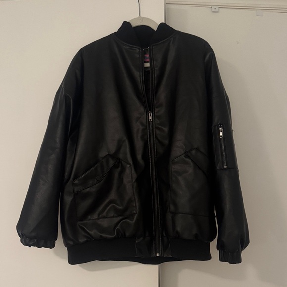 Edikted Jackets & Blazers - Edikted Black Faux Leather Bomber Jacket
